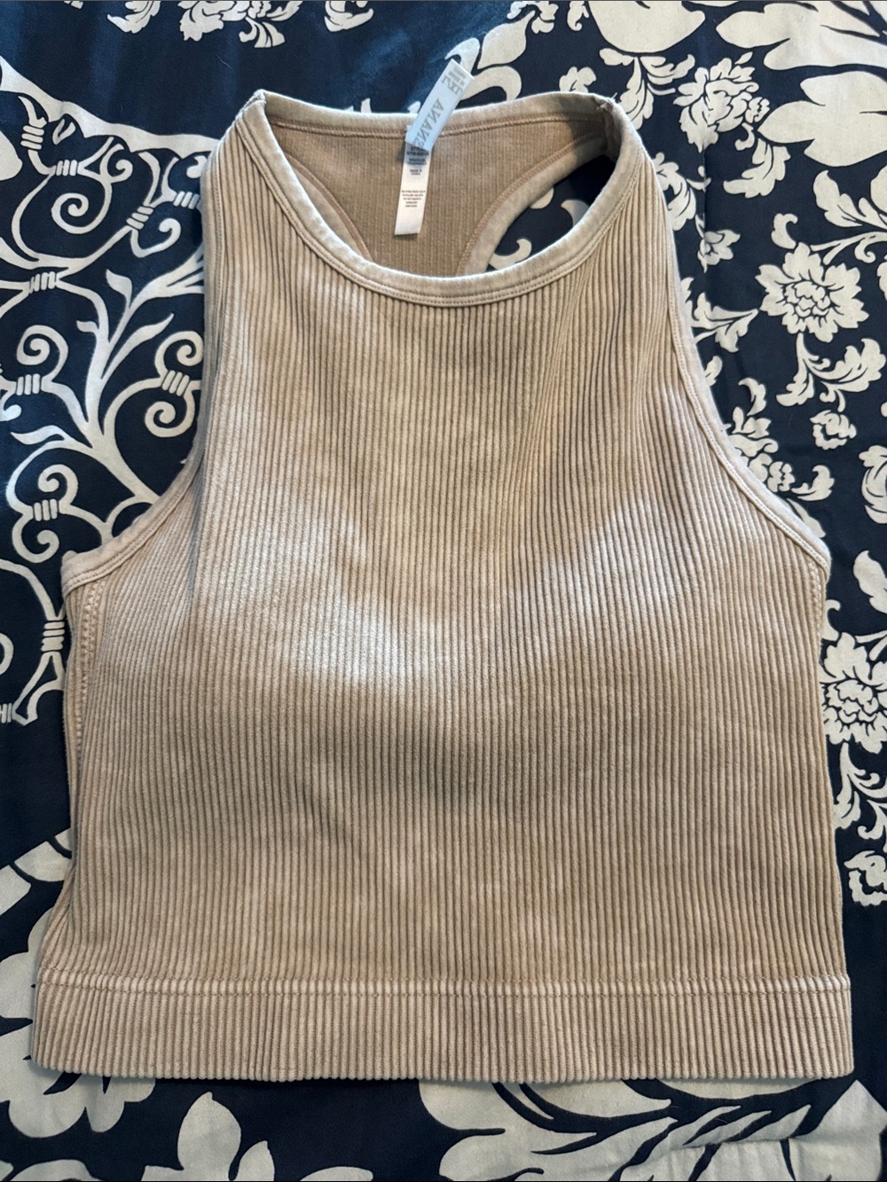 Ribbed Racerback Crop Tank Top - Beige